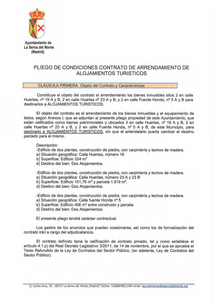 Arrendamiento turisticos Pliego condiciones